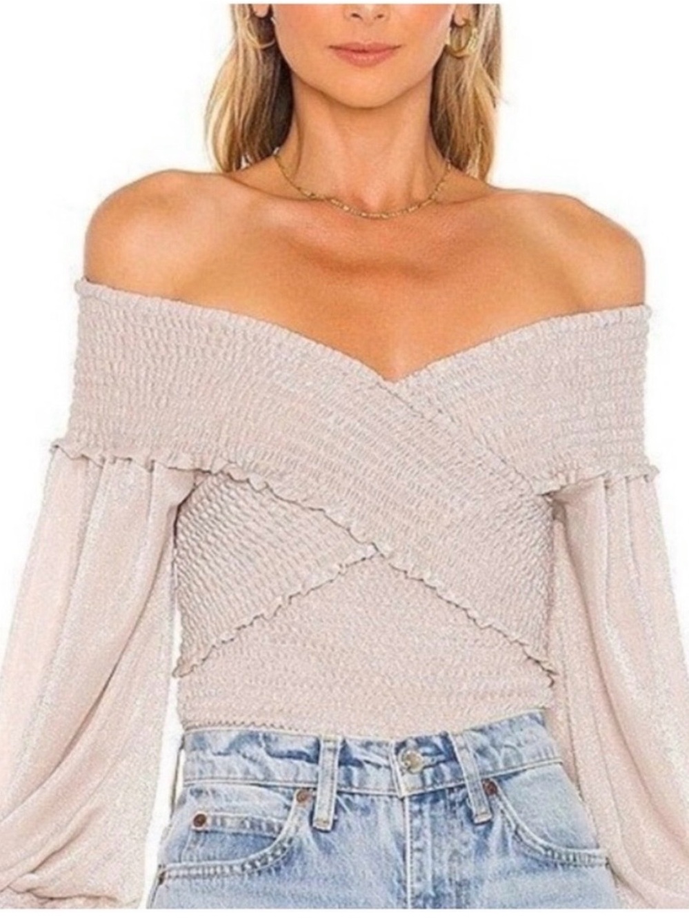 NWT BB Dakota Steve Madden Smocked Top Womens Medium Shimmer Fairycore Whimsical